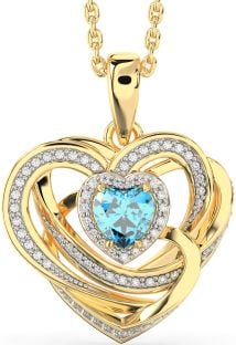 Diamond Topaz Gold Silver Celtic Heart Necklace