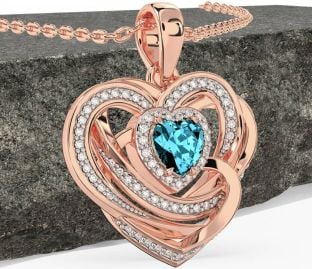 Diamond Aquamarine Rose Gold Celtic Heart Necklace