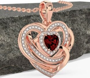 Diamond Garnet Rose Gold Celtic Heart Necklace