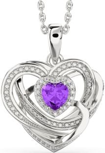 Diamond Amethyst Silver Celtic Heart Necklace