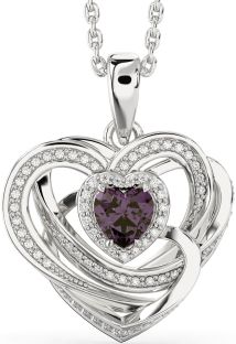 Diamond Alexandrite Silver Celtic Heart Necklace