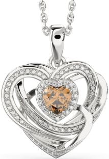 Diamond Citrine Silver Celtic Heart Necklace