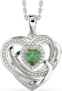 Diamond Emerald Silver Celtic Heart Necklace