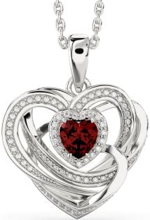 Diamond Garnet Silver Celtic Heart Necklace