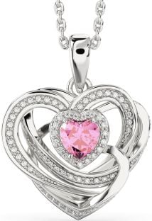 Diamond Pink Tourmaline Silver Celtic Heart Necklace