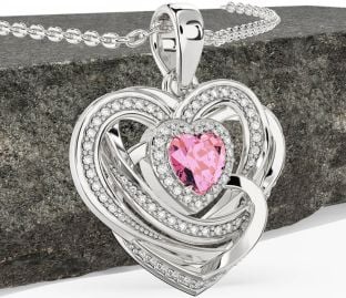 Diamond Pink Tourmaline Silver Celtic Heart Necklace