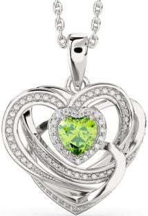 Diamond Peridot Silver Celtic Heart Necklace