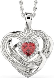 Diamond Ruby Silver Celtic Heart Necklace