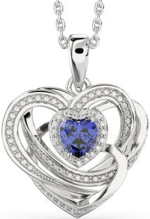 Diamond Sapphire Silver Celtic Heart Necklace