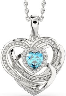 Diamond Topaz Silver Celtic Heart Necklace