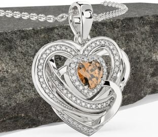 Elmas sitrin Beyaz Altın Kelt Kalp Kolye