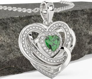 Diamond Emerald White Gold Celtic Heart Necklace
