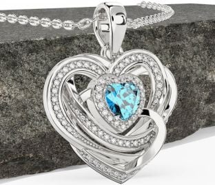 Diamond Topaz White Gold Celtic Heart Necklace