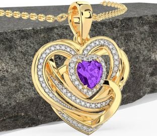 Diamond Amethyst Gold Celtic Heart Necklace