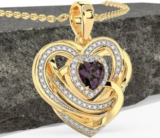 Diamond Alexandrite Gold Celtic Heart Necklace