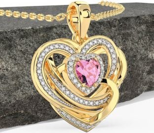 Diamond Pink Tourmaline Gold Celtic Heart Necklace