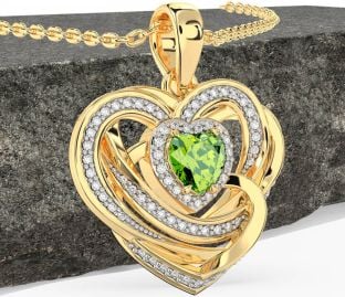 Diamante Peridoto Oro céltico Corazón Collar