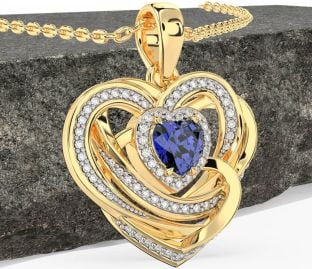 Diamond Sapphire Gold Celtic Heart Necklace