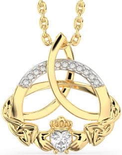 Diamond Gold Silver Claddagh Celtic Trinity Knot Necklace