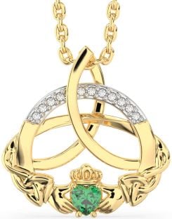 Diamond Emerald Gold Silver Claddagh Celtic Trinity Knot Necklace