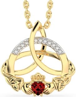 Diamant Granat Gold Silber Claddagh keltisch Dreieinigkeit Knoten Halskette