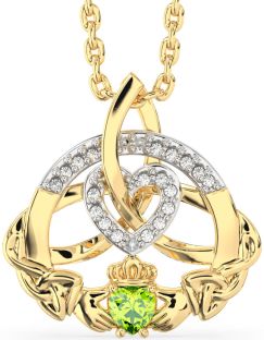 Diamond Peridot Gold Silver Claddagh Celtic Trinity Knot Heart Necklace