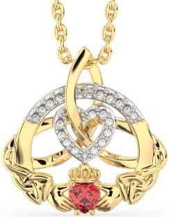 Diamond Ruby Gold Silver Claddagh Celtic Trinity Knot Heart Necklace