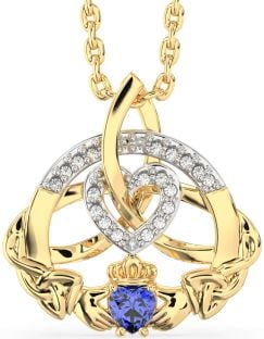 Diamond Sapphire Gold Silver Claddagh Celtic Trinity Knot Heart Necklace