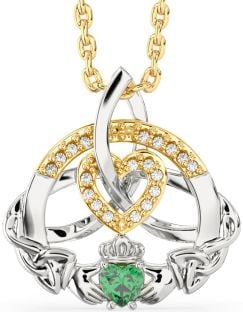 Diamond Emerald Gold Silver Claddagh Celtic Trinity Knot Heart Necklace