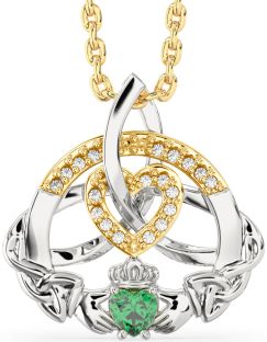 Diamond Emerald Gold Silver Claddagh Celtic Trinity Knot Heart Necklace