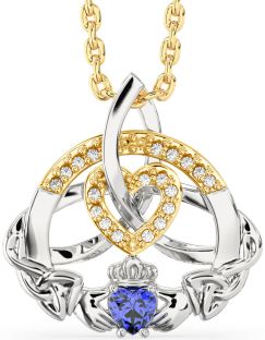 Diamond Sapphire Gold Silver Claddagh Celtic Trinity Knot Heart Necklace