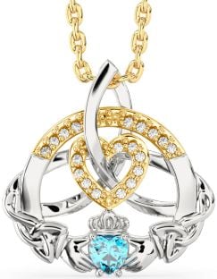 Diamond Topaz Gold Silver Claddagh Celtic Trinity Knot Heart Necklace