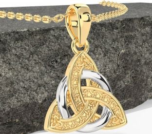White Yellow Gold Celtic Trinity Knot Necklace