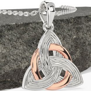 White Rose Gold Celtic Trinity Knot Necklace