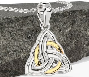 White Yellow Gold Celtic Trinity Knot Necklace