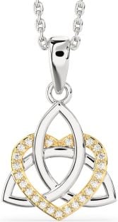 Diamond Gold Silver Celtic Trinity Knot Heart Necklace