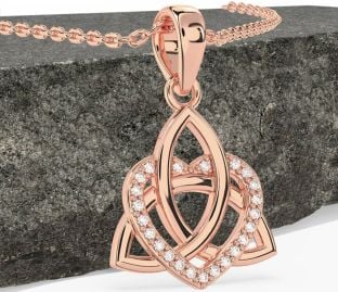 Diamond Rose Gold Silver Celtic Trinity Knot Heart Necklace