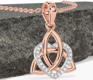 Diamond White Rose Gold Celtic Trinity Knot Heart Necklace