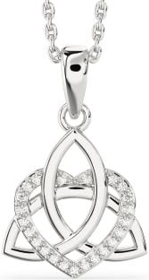 Diamond Silver Celtic Trinity Knot Heart Necklace