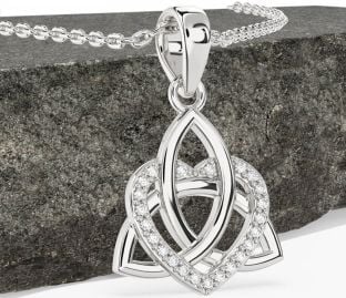 Diamond Silver Celtic Trinity Knot Heart Necklace