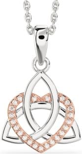 Diamond White Rose Gold Celtic Trinity Knot Heart Necklace