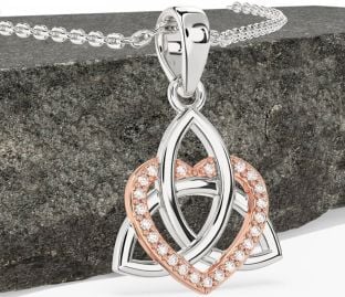 Diamond White Rose Gold Celtic Trinity Knot Heart Necklace