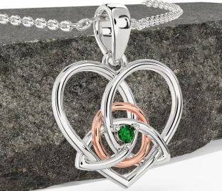 Emerald Rose Gold Silver Celtic Trinity Knot Heart Necklace