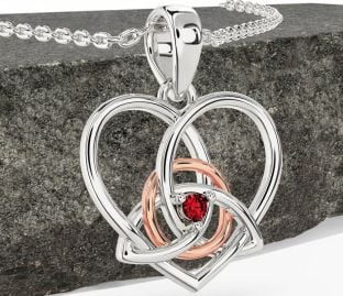Rubí Rosa Oro Plata céltico Trinidad Nudo Corazón Collar