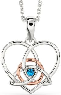 Topaz Rose Gold Silver Celtic Trinity Knot Heart Necklace