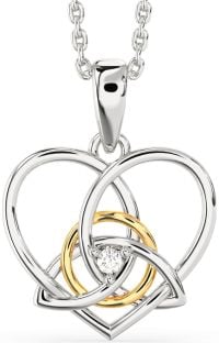 Diamond Gold Silver Celtic Trinity Knot Heart Necklace