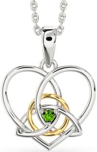 Peridot Gold Silver Celtic Trinity Knot Heart Necklace