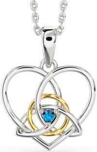 Topaz Gold Silver Celtic Trinity Knot Heart Necklace