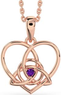 Amethyst Rose Gold Silver Celtic Trinity Knot Heart Necklace