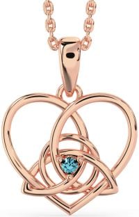 Aquamarine Rose Gold Silver Celtic Trinity Knot Heart Necklace